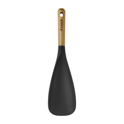 STAUB Multifunction Spatula Spoon, Great for Both Cooking and Serving Durable BPA-Free Matte Black Silicone, Acacia Wood Handles, Safe for Nonstick Cooking Surfaces