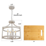 WBinDX 4-Light Farmhouse Chandelier, Distressed Hanging Pendant Lighting, Convertible Semi Flush Mount Ceiling Light Fixture Vintage White Metal Chandeliers for Dining Room Kitchen Foyer Entryway WBinDX