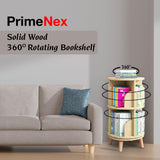 PrimeNex Rotating Bookshelf Tower 360° Display Bookcase, 2 Tier Floor Standing Book Shelf Storage Rack for Kids&Adult, Solid Wood Small Corner Bookshelf Organizer for Bedroom, Living Room, Natural PrimeNex