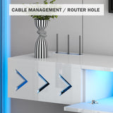 ANTISTA Floating TV Stand, 71" Floating Entertainment Center Wall Mounted,Floating Wall Mounted TV Shelf with Led Lights and Power Outlet,Modern High Gloss tv Cabinet Media Console with Storage ANTISTA