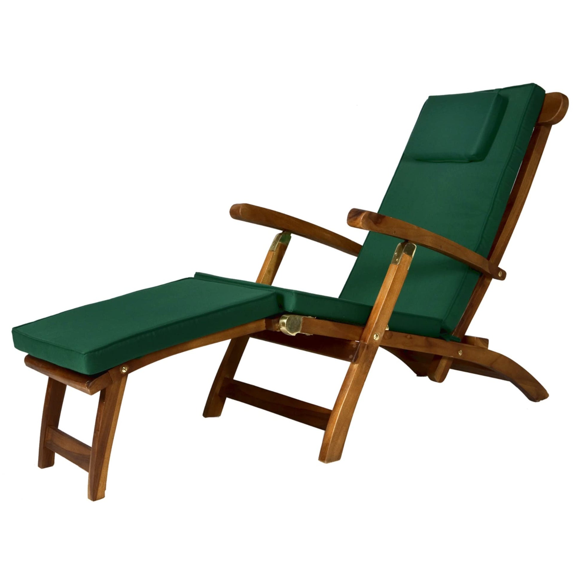 All Things Cedar TF53-G Teak Steamer Chair with Cushion (Green) | Foldable Outdoor Lounge Chair | Durable Teak Patio Chairs with Reclining Options | Easy Storage Outdoor Chair with Cushion (2 - WoodArtSupply