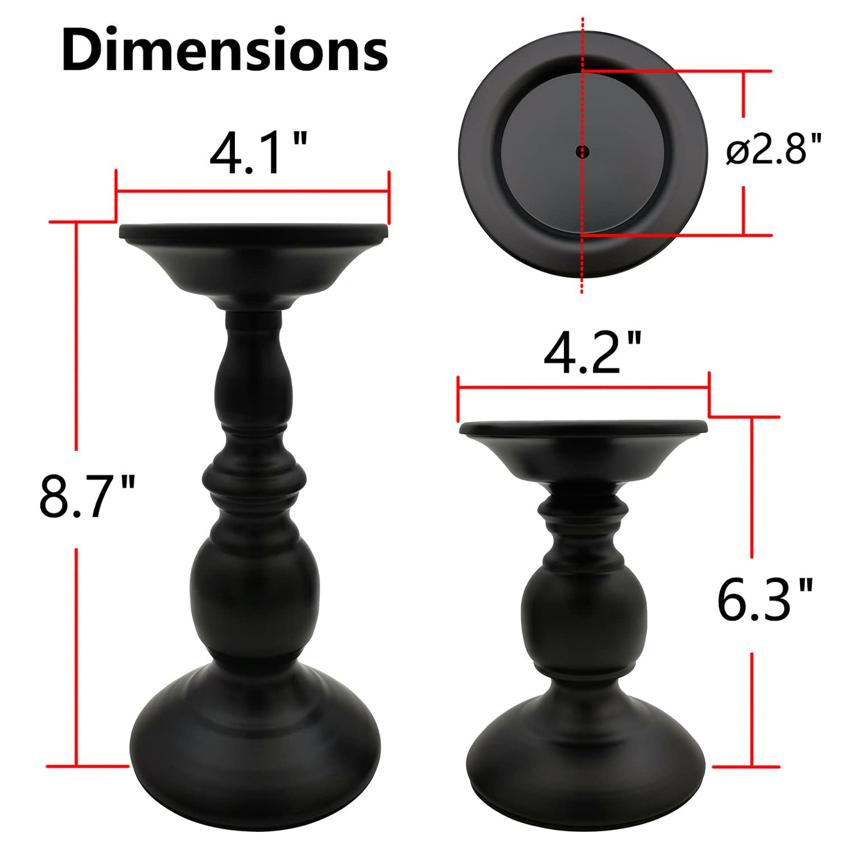 Fuhengli Pillar Candle Holders Stands Set of 2, Candle Holders for Pillar Candles Decorative Candlestick Holder for Fireplace, Home Decor, Dinning, Party, Wedding, Matte Black, 6.2" & 8.7" Fuhengli
