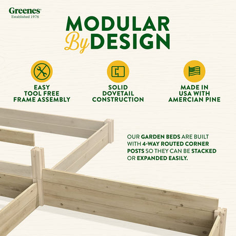 Greenes Fence Original Pine Raised Garden Bed, 4' x 4' x 10.5" - Made in USA with American Pine Greenes Fence