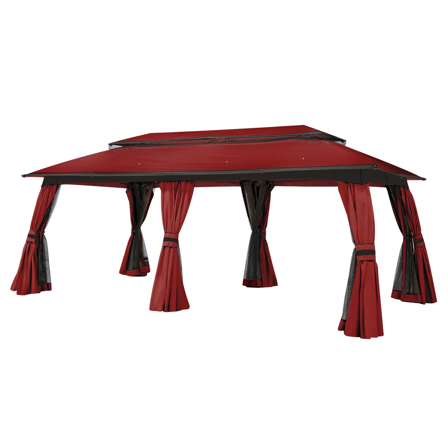 Joyside 10x20 ft Outdoor Gazebo, Double-Tier Roof Gazebo Tent with Curtains and Nettings, Patio Spacious Carport Gazebo with Metal Steel Frame Suitable for Lawn, Backyard Patio, Red - WoodArtSupply