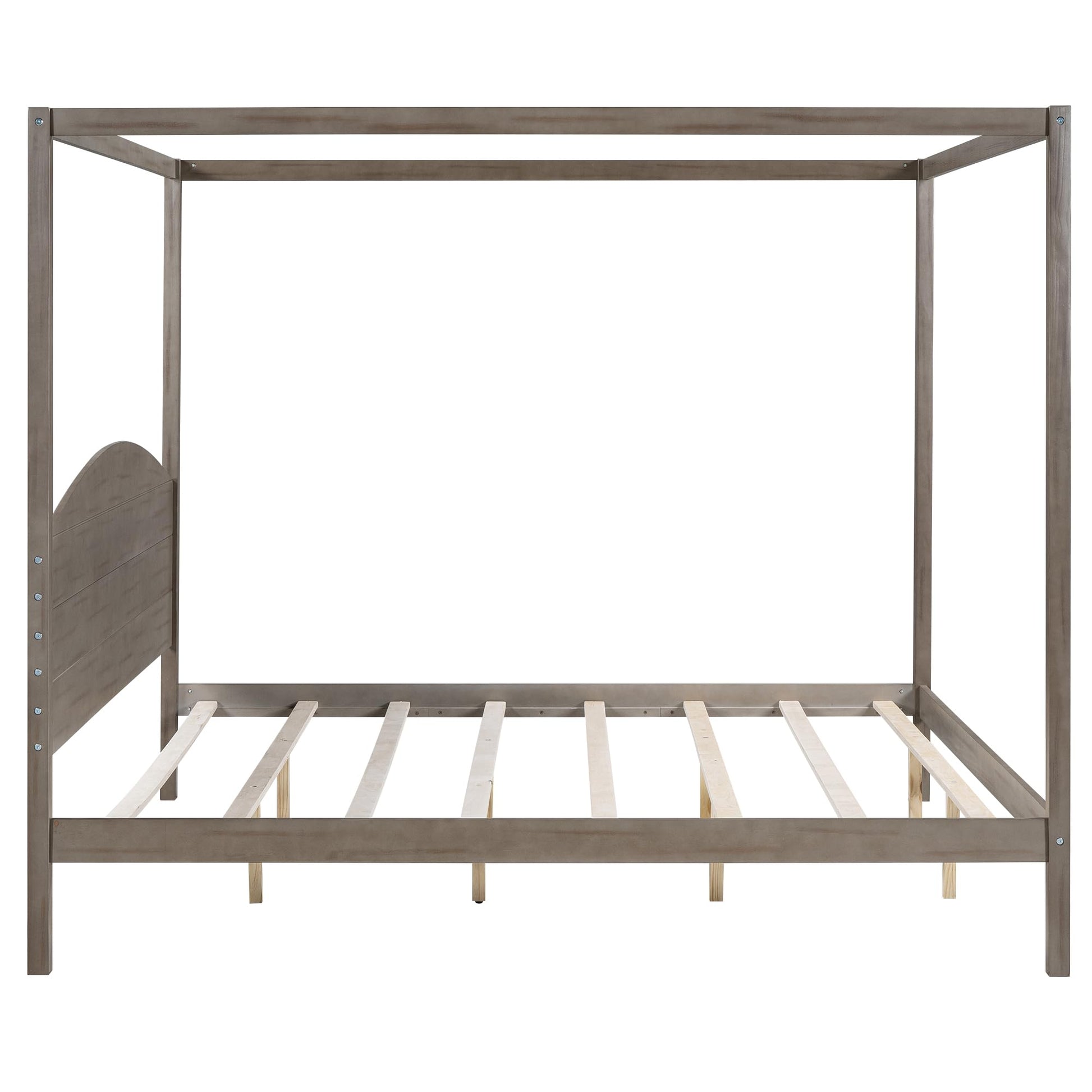 Harper & Bright Designs Brown Wash King Canopy Bed Frame with Headboard & Support Legs - WoodArtSupply