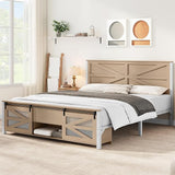 YITAHOME King Size Farmhouse Bed Frame with Sliding Barn Door Storage Cabinets, Platform Bed Frames with 47.2" Headboard, Solid Metal Slats Support, Noiseless, No Box Spring Needed, Oak YITAHOME