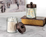 Amolliar Apothecary Jars Bathroom Storage Organizer - Cute Qtip Dispenser Holder Vanity Canister Jar Glass with Lid for Cotton Swabs,Rounds,Bath Salts,Makeup Sponges,Hair Accessories/Bronze (2 Pack) Amolliar