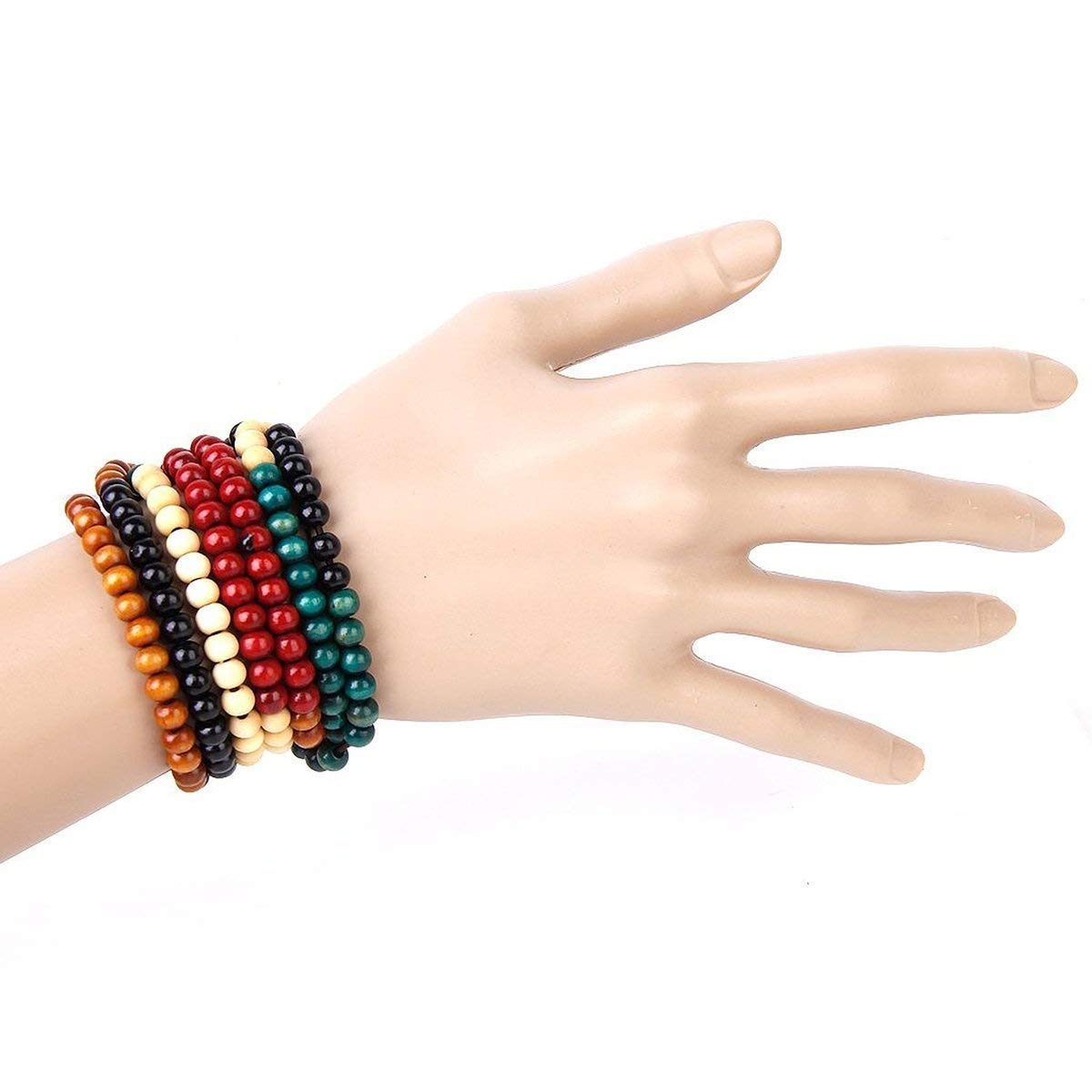 K&Q 9 Pcs Mens Womens Wood Necklace Chain Bracelets, Handmade Multilayer 8MM 108 Buddhist Prayer Strand Wood Beaded Bracelet Necklace Buddhist Beads Elastic K&Q