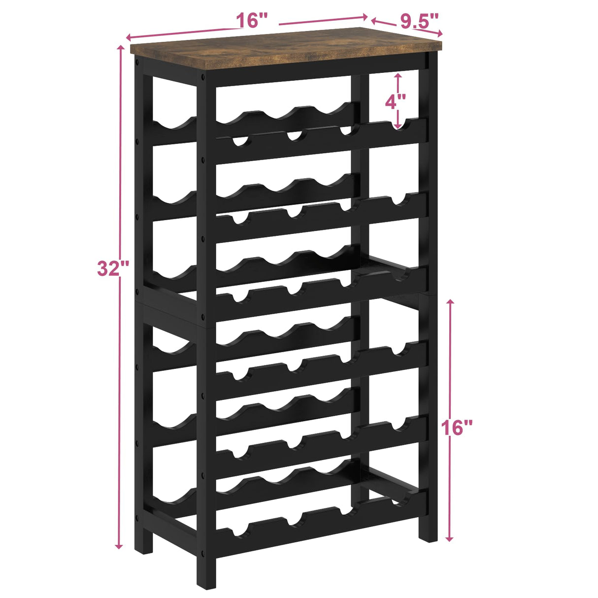 MOGELAFOO 6 Tier Bamboo Wine Rack Freestanding Floor, 24 Bottles Wine Storage Shelves with Brown Table Top, Stackable Wine Display Rack for Kitchen, Bar, Dining Room, Living Room MOGELAFOO