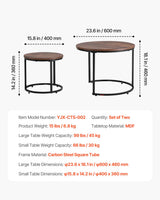 VEVOR Nesting Tables, Coffee Table Set of 2, 23.6 inch Round Coffee Table, Small Coffee Tables Night Stand with Metal Frame, for Living Room, Bedroom, Office (Brown & Black) VEVOR