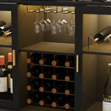 GYFIMOIE Modern Wine & Cocktail Cabinet with LED Light, Home Bar w Wine Rack and Glass Holder, Kitchen Buffet with Storage, Freestanding Liquor Cabinet (Black) Gyfimoie