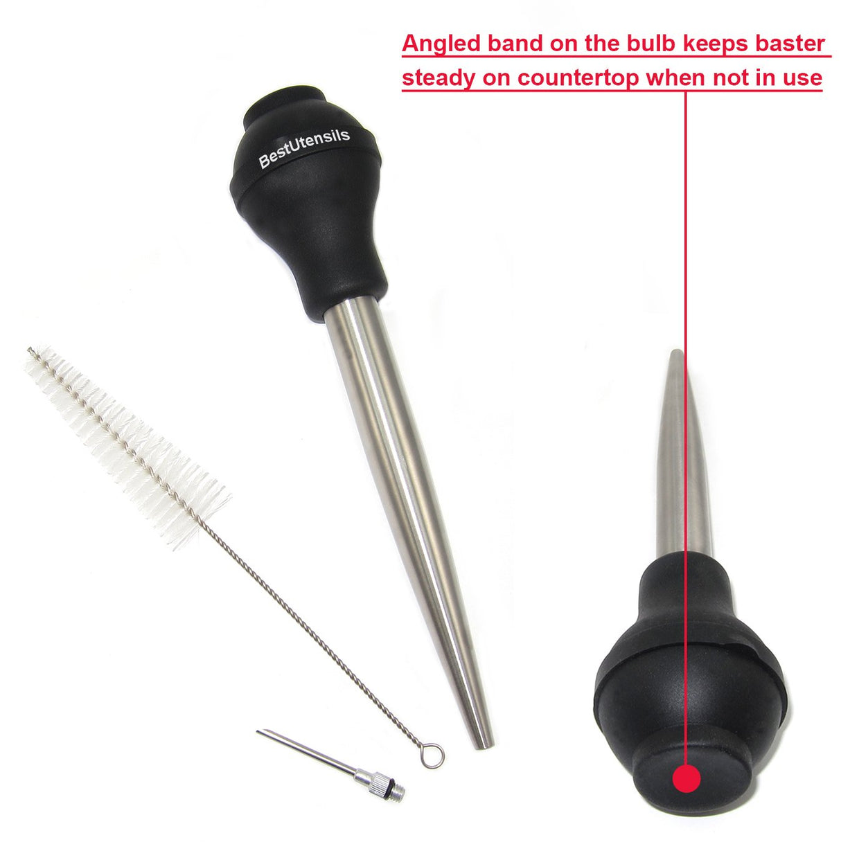 KAYCROWN Stainless Steel Turkey Baster Commercial Grade Quality Silicone Bulb Including 2 Marinade Injector Needles And Basting Brush KAYCROWN