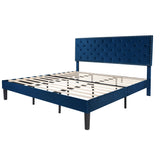 SHA CERLIN King Size Velvet Bed Frame with Adjustable Headboard, Diamond Button Tufted and Rivet Decor, No Box Spring Needed, Blue SHA CERLIN