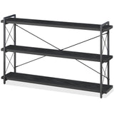 HCHQHS Bookshelf, 3-Tier Long Industrial Bookcase, Black Open Book Shelf, Freestanding Horizontal Bookshelves with Metal Frame HCHQHS
