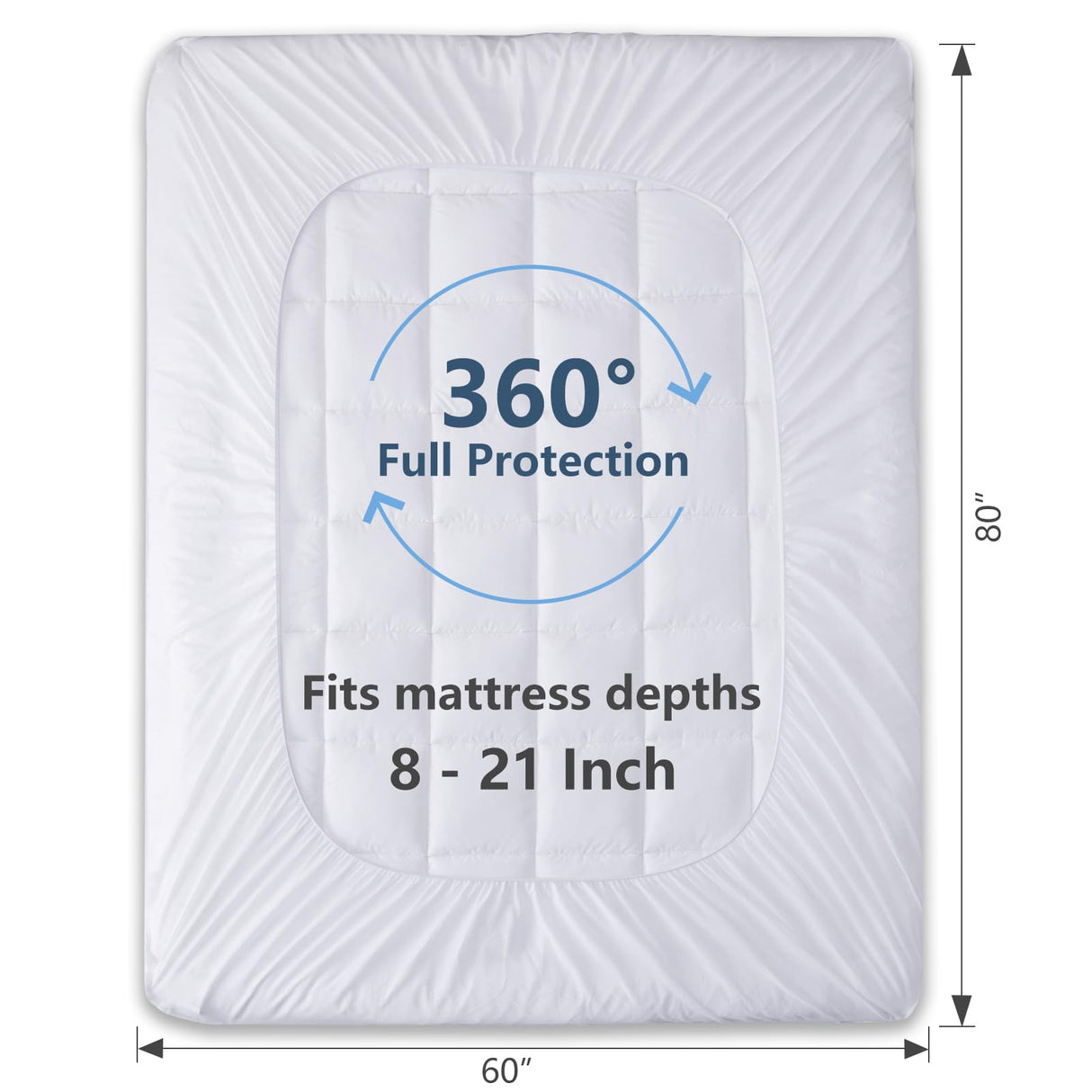 CozyLux Queen Size Mattress Pad Pillow Top Cotton Cooling Mattress Topper 8-21" Deep Pocket Mattress Cover Quilted Fitted Cooling 450GSM Mattress Protector (60x80 inch,White) CozyLux