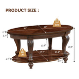 LKTART Oval Wood Coffee Tables for Living Room, Vintage Round Coffee Table with Carved Wood Legs, Tradition Elegant Center Table (Cherry, 42 Inch) LKTART