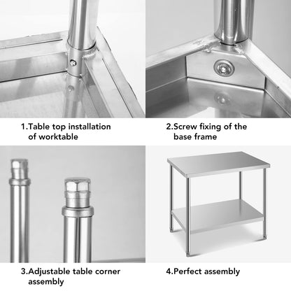 HXCFYP Stainless Steel Table for Prep & Work 24 x 18 Inches, NSF Commercial Heavy Duty Food Prep Worktable with Undershelf for Restaurant, Home and Hotel Christmas Preparation Table - WoodArtSupply