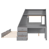 Harper & Bright Designs Twin Over Full Wooden Bunk Bed with Desk, Trundle, and Storage in Grey Harper & Bright Designs