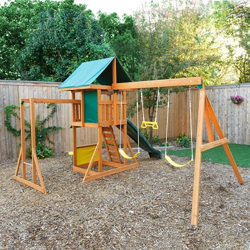 KidKraft Brightside Wooden Swing Set with Café Area and Stools KidKraft