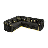 110.5" Luxury Velvet L Shape Chesterfield Sofa Set with Glod Metal Accents, Oversize Victorian Curved Arm Sofa Sectional Couches for Living Room with 7 Pillows, Left Chaise, Black WIN FORCE