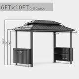 Domi 6x10FT Hardtop Grill Gazebo, BBQ Gazebo with Double Galvanized Steel Roof, 2 Storage Cabinets and Ceiling Hooks, Outdoor Grill Shelter for Backyard, Lawn and Garden(Gray) domi outdoor living