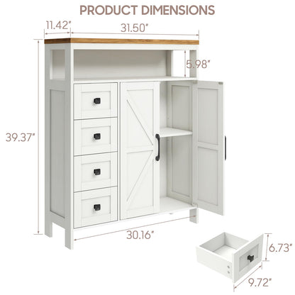 Halitaa Farmhouse Storage Cabinet with 2 Doors and 4 Drawers – Stylish Freestanding Unit for Bathroom, Kitchen, and Living Room - WoodArtSupply