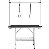 Yaheetech Foldable & Portable Pet Grooming Table for Home - Stainless Steel H-Shape Frame Height Adjustable Pet Beauty Table w/Arm/Noose/Mesh Tray, 45in x 24in Yaheetech
