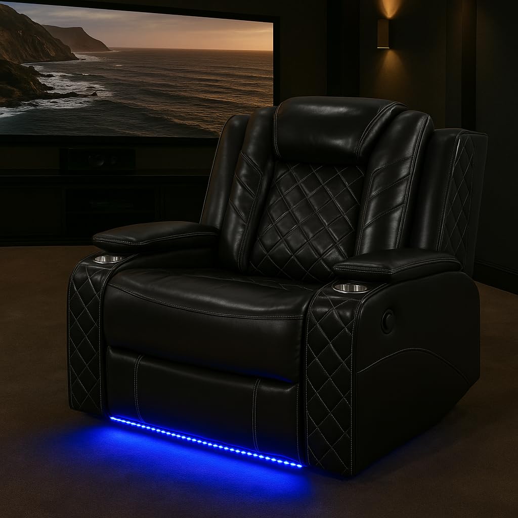 COMHOMA Power Living Room Furniture Sets,Electric Recliner Chair with LED Light,Sectional Sofa Loveseat with Wireless Charging,Spacious Storage, Cup Holeders,3+1 COMHOMA