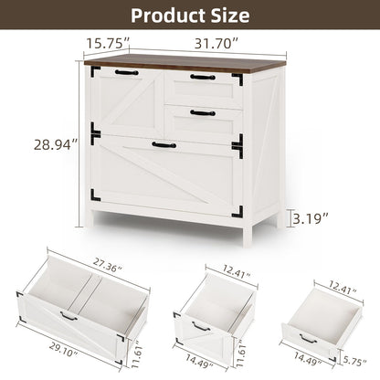 4-Drawer Wood Lateral File Cabinet for Hanging Files Letter/A4/Legal Size, Large Farmhouse File Cabinets for Home Office, Printer Stand with Office Cabinet, Office Furniture, White and Brown - WoodArtSupply