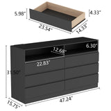 STIKELY 6 Drawer Dresser for Bedroom with Power Outlet, Black Dressers with LED Light, Dresser Chest of Drawers for Closet,Wooden Dressers Organizer Cabinet for Living Room,Entryway, Hallway STIKELY