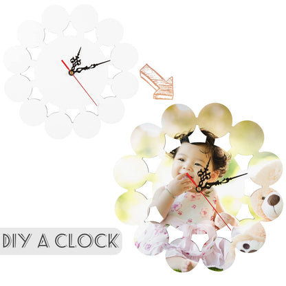 3D DIY Wall Clock Sublimation Blanks Wall Clock MDF Round Sublimation Wall Clocks Silent Non Ticking Battery Operated Decorative Wall Clock for Home Kitchen Office Hotel