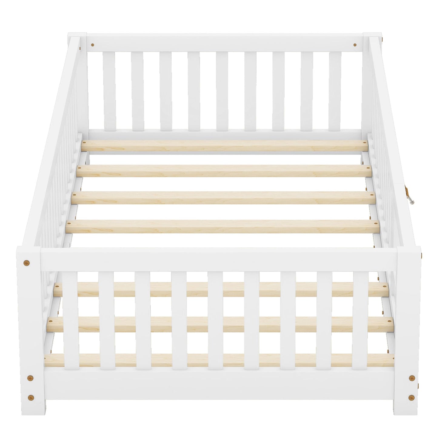 Bellemave Twin Size Montessori Floor Bed with Safety Rails and Playhouse Design in White - WoodArtSupply