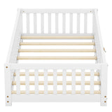 Bellemave Twin Size Montessori Floor Bed with Safety Rails and Playhouse Design in White Bellemave