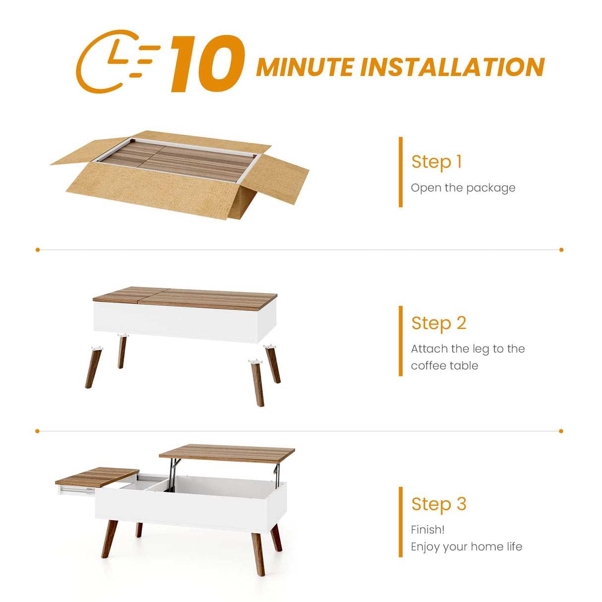 Bidiso Lift Top Coffee Table, Ten Minute Install Table Center with Hidden Storage Compartments, Rising Tabletop Dining for Living Room，Walnut Bidiso
