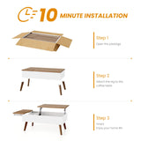 Bidiso Lift Top Coffee Table, Ten Minute Install Table Center with Hidden Storage Compartments, Rising Tabletop Dining for Living Room，Walnut Bidiso