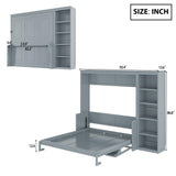 Merax Queen Size Murphy Bed with Desk and Bookshelf, Space-Saving Design Foldable Wall Bed, Fold into The Wall, Pine Wood Platform Bed Frame for Small Spaces Studio Study Office Guest Room, Gray Merax