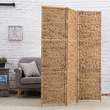 MyGift Handwoven Seagrass 3 Panel Room Divider Screen with Wood Frame, 6FT Folding Partition Room Divider, Brown 57.25''W x 70''H MyGift