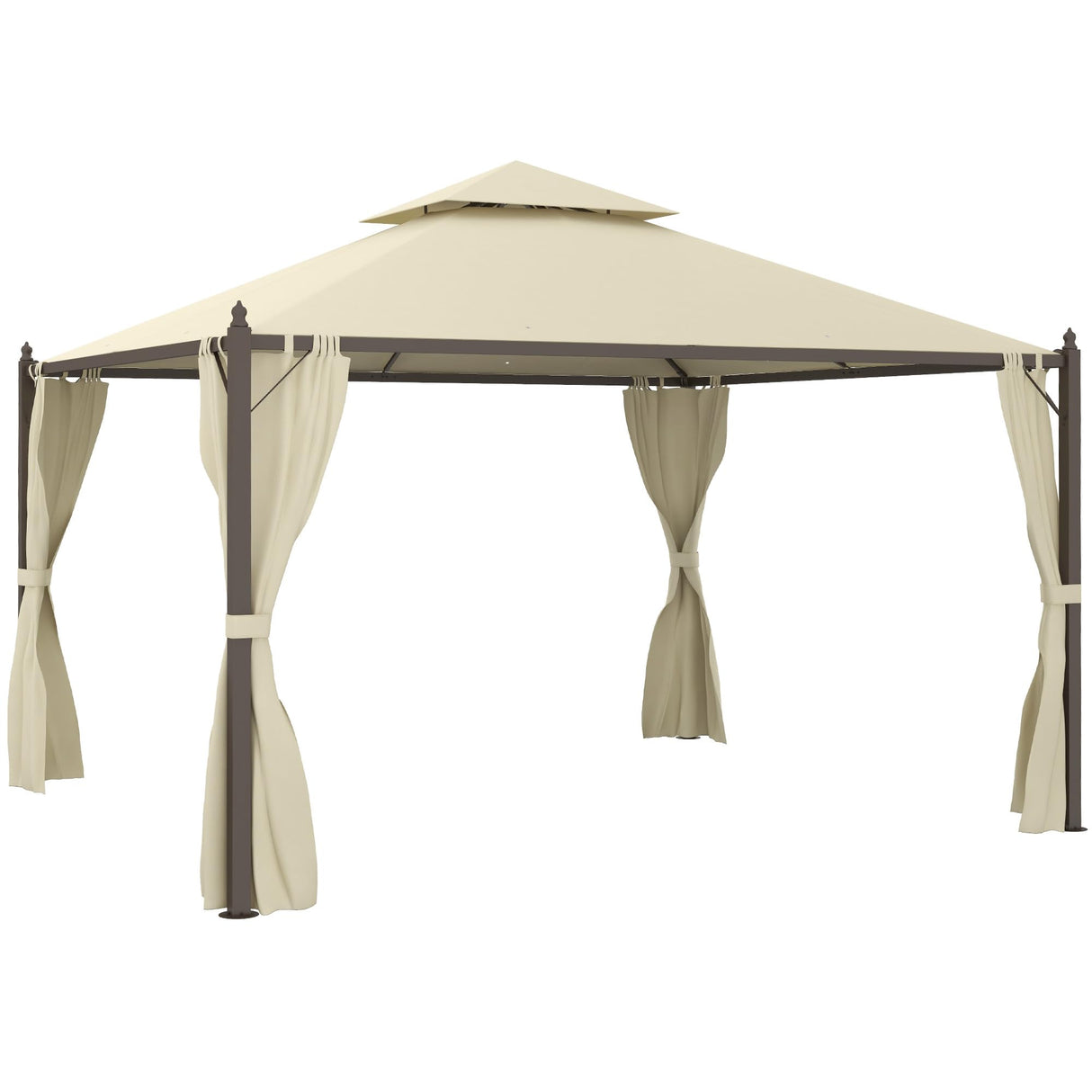 Outsunny 10' x 12' Steel Outdoor Patio Gazebo with Polyester Privacy Curtains, Two-Tier Roof for Air, Large Design Outsunny