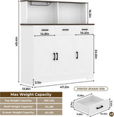 Garveehome Farmhouse Sideboard Buffet Cabinet with Microwave Stand, Barn Doors Buffet Storage Cabinet with Drawers and Shelves, Wood Coffee Bar Pantry for Kitchen, Dining Room, Living Room, White GarveeHome