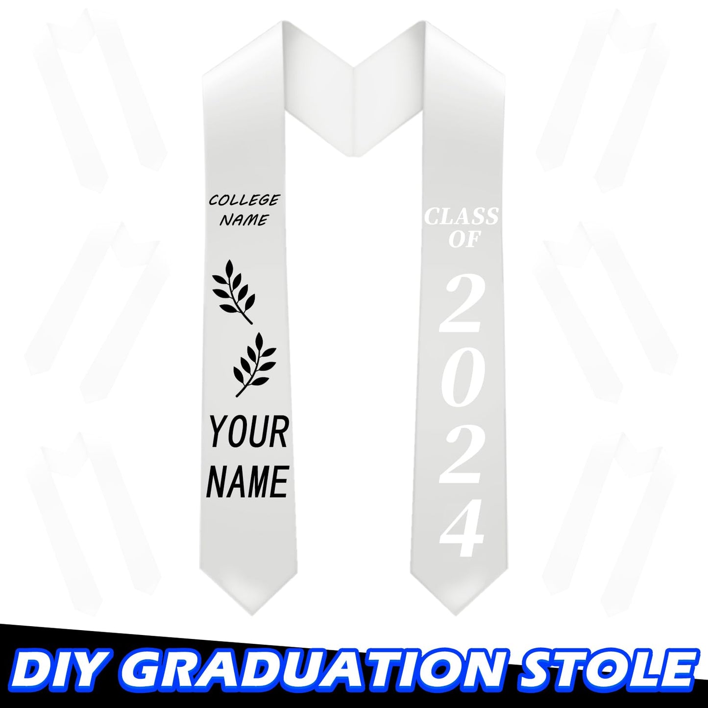 Geyoga 12 Pieces Unisex Graduation Stole Bulk Sublimation Blank Grad Sash Plain Graduate Honor Stole, 70 Inches(White)