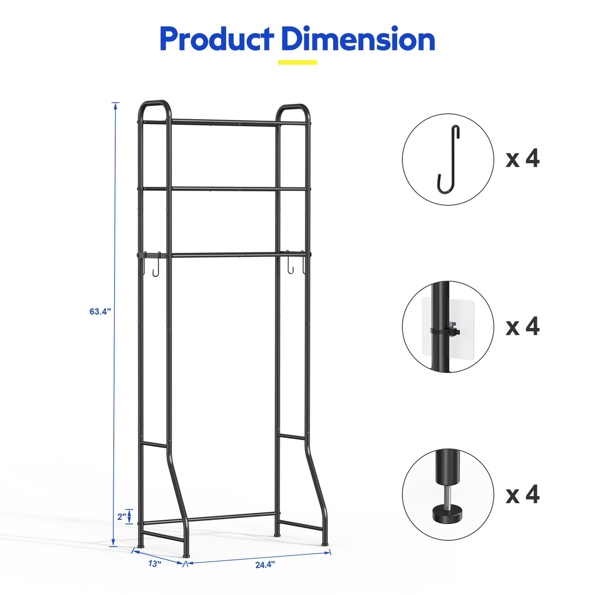 samstar 3 Tier Over The Toilet Storage Rack, Bathroom Organizer Shelves Cabinet Above Toilet, Freestanding Shelf Space Saver, Black samstar