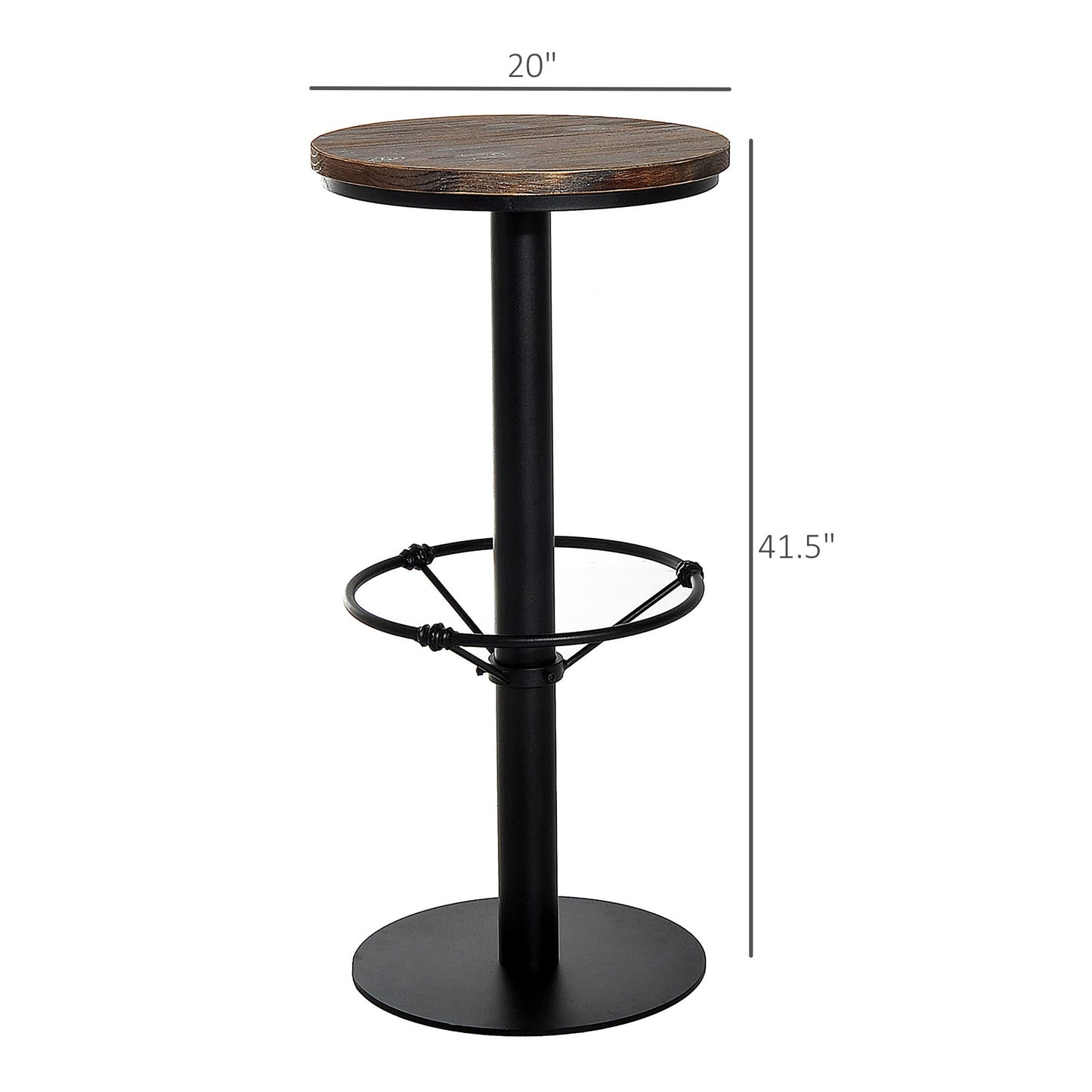 HOMCOM 42" Adjustable Rustic Industrial Bar Table with Pine Wood Top and Metal Frame - WoodArtSupply