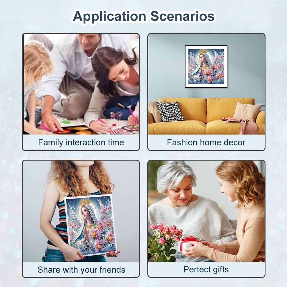 FHBUBPUP Religious Diamond Art Painting Kits for Adults, 5D Virgin Mary Special Shape Diamond Art for Beginners, Rhinestones Gem Art Craft Home Wall Decor Gift 12×12inch FHBUBPUP