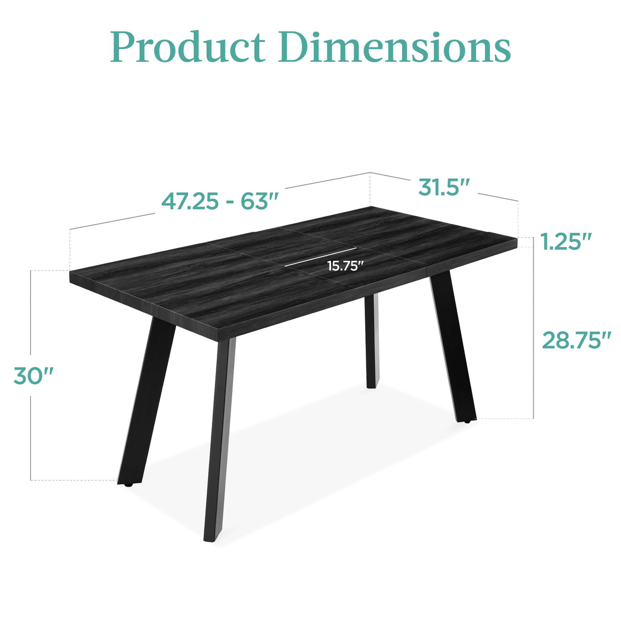 Best Choice Products Extendable Dining Table 47 to 63in Modern Large Expanding Kitchen Table up to 6 People w/Leaf Extension, 2 Locks, 132lb Capacity - Black Best Choice Products