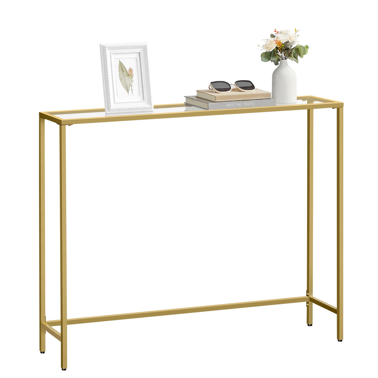 VASAGLE Entryway Table, Console Table, Tempered Glass Tabletop, Modern Sofa Table, Easy Assembly, with Adjustable Feet, for Living Room, Entryway, Pale Gold and Transparent ULGT132A01 VASAGLE