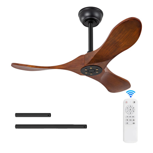 BOJUE 36 Inch Solid Wood Ceiling Fans Without Lights, 6 Speeds,Reversible DC Motor, Noisless, Black Ceiling Fan No Light, Modern Indoor Outdoor Ceiling Fan with Remote for Patio Living Room Bedroom