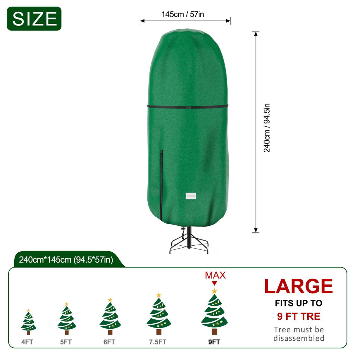 Upright Christmas Tree Storage Cover,Tear Resistant Adjustable Christmas Tree Storage Bag for 9 FT Artificial Tree Standing with Ornaments,Xmas Tree Cover, Dustproof Riuog