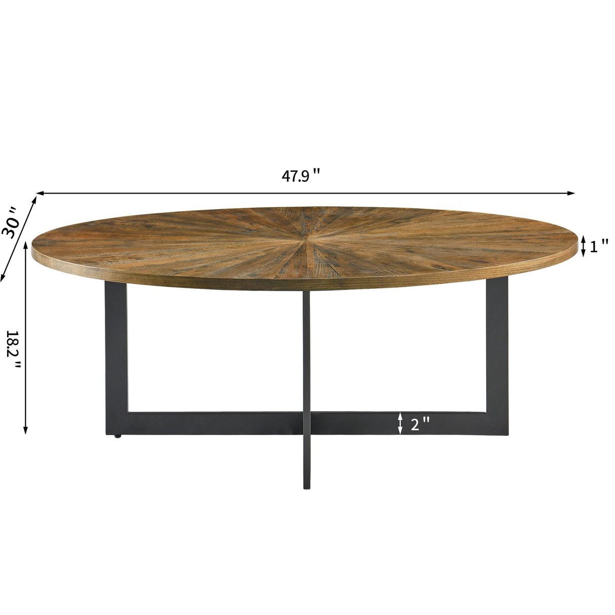 Oval Coffee Table for Living Room, Solid Wood Coffee Tables and Metal Legs, Mid Century Modern Coffee Table, Designed Home Furniture, Center Large Coffee Table, Brown Tea MIAUWUUFHOME