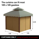 PLULON Gazebo Curtains Outdoor Waterproof, 10' x 10' Universal Replacement Privacy Curtains 4-Panels Curtain Side Wall with Zipper for Patio Yard Garden (Curtain Only) PLULON