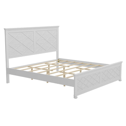 King Bed Frame with Tall Headboard & Footboard, Solid Wood King Size Platform Frame with Farmhouse Rustic Design,Wood Slats Support, No Box Spring Needed,Antique White - WoodArtSupply